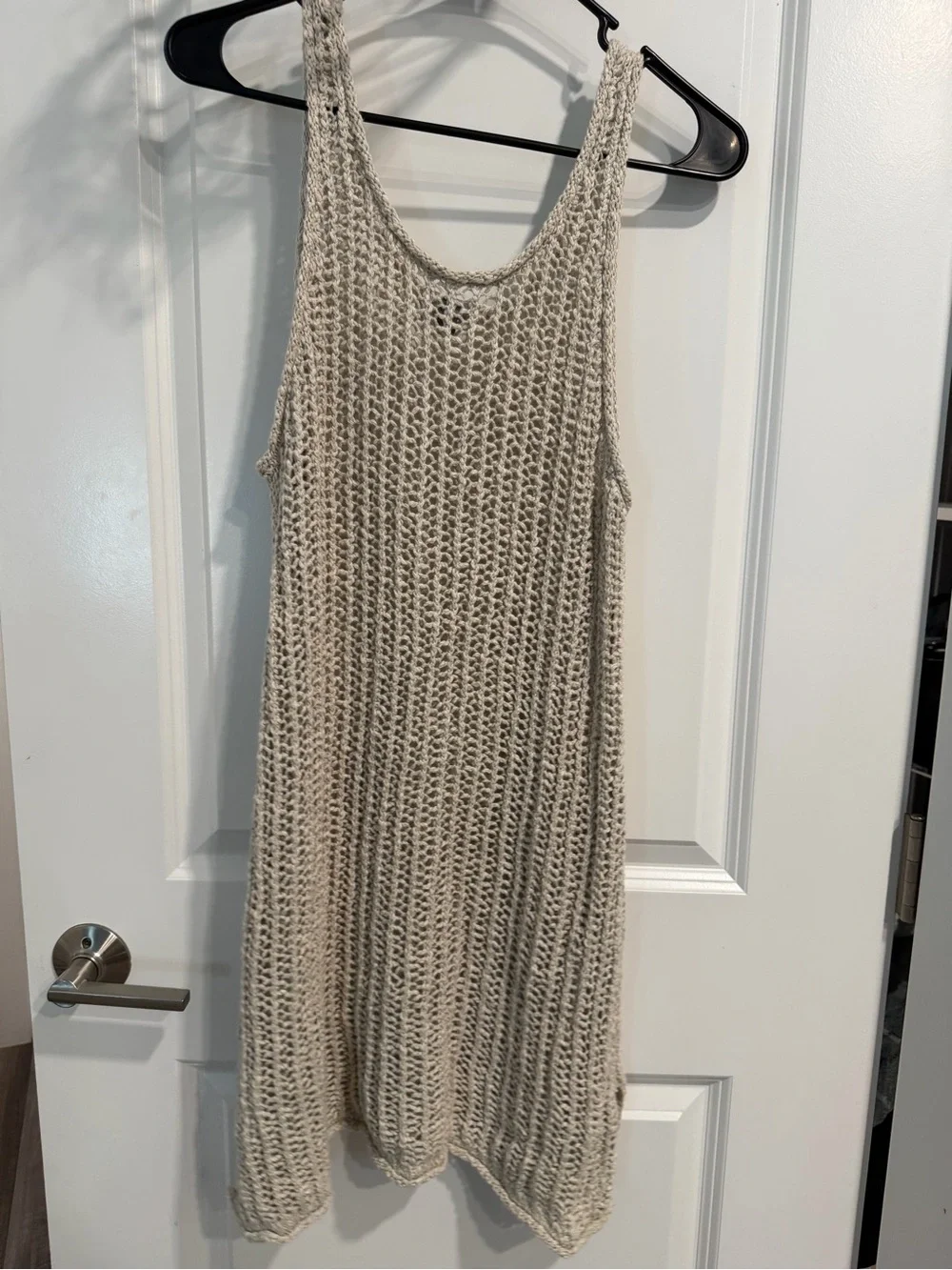 Aerie Open Knit Sweater Dress Crochet Tank Dress Oatmeal Beige Large - Picture 4 of 5